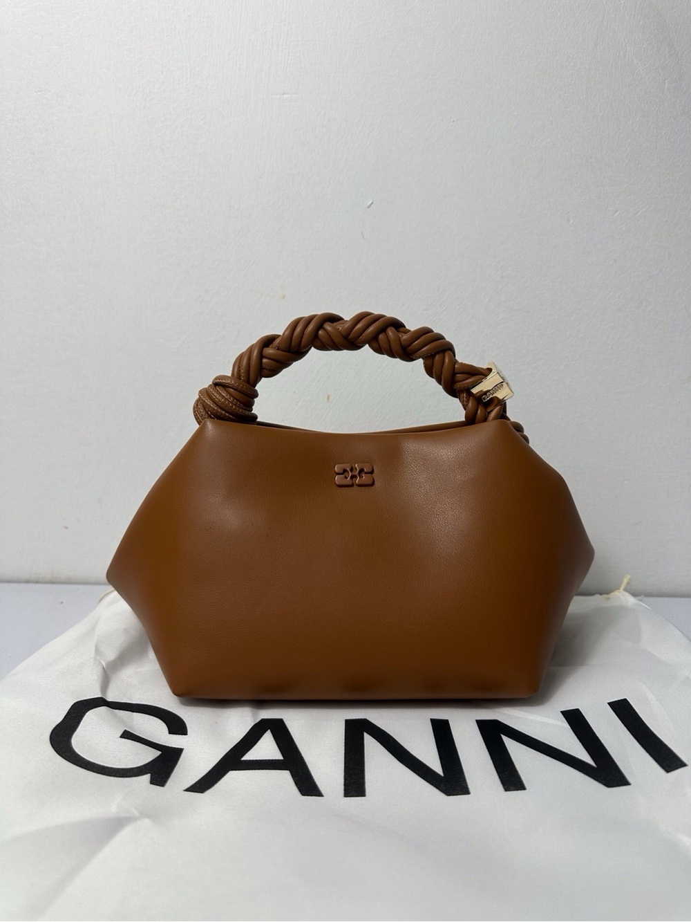 Ganni Brown Braided-Handle Mini Bag